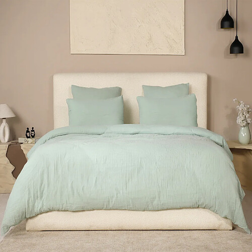 Housse De Rêve Parure de lit 220x240 cm Gaze de Coton Lavé Vert Givrée