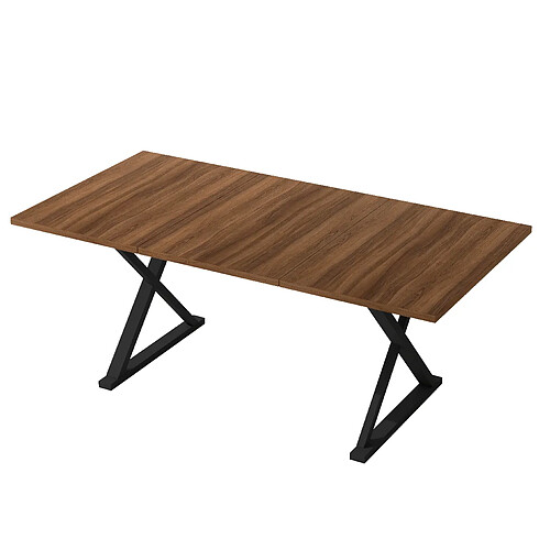 DZMDIP Table à manger 180 cm bois noyer noir pieds métal en X 6-8 personnes moderne