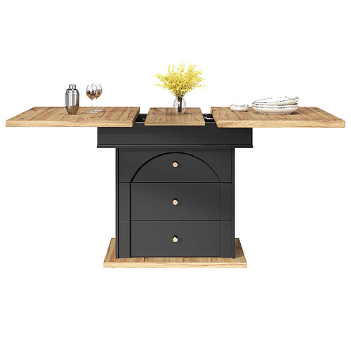 DZMDIP Table à manger extensible noire 110-140 cm avec rangement caché 4-6 personnes