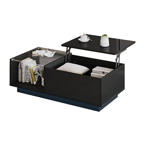 MIVRAY Table basse 100x50x33 cm plateau relevable LED panneau de particules noir
