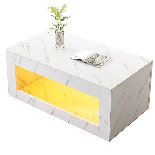 MIVRAY Table Basse 100,5x50,5x50 Cm, LED Et Espace De Stockage Ouvert, Panneaux Particules, Blanc