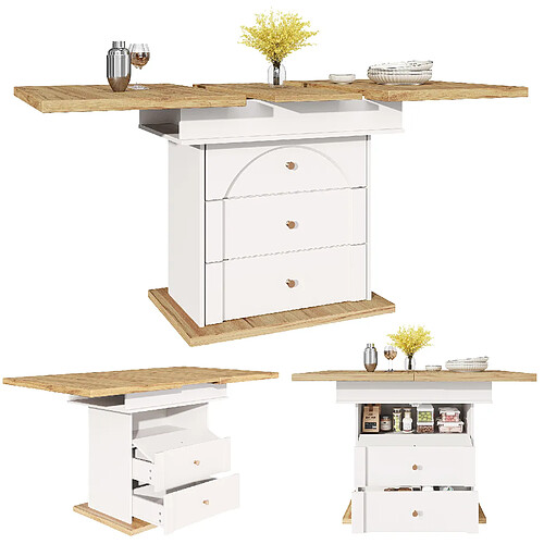 DZMDIP Table à manger extensible blanc 110-140 cm avec rangement caché 4-6 personnes