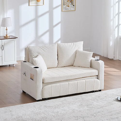 modfu Canapé convertible 2 places avec poche de rangement, en chenille, beige