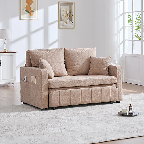 modfu Canapé convertible 2 places avec poche de rangement, en chenille, kaki