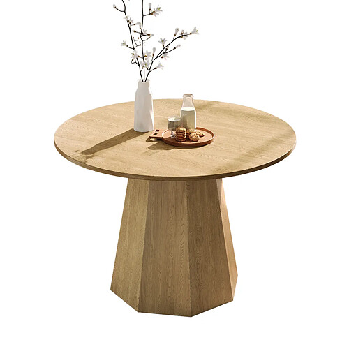 DZMDIP Table à manger ronde 120 cm bois chêne style scandinave 4-6 personnes minimaliste