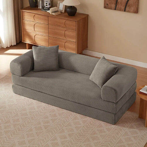 modfu Canapé convertible modulable 2 places, en velours, gris