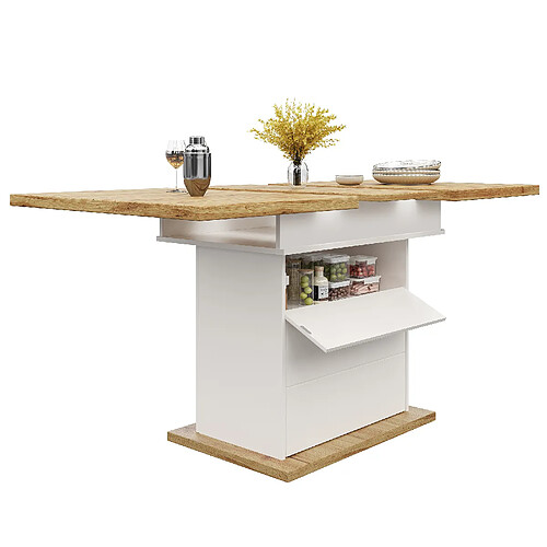 DZMDIP Table à manger extensible 110-140 cm avec 3 étagères et rangement pour 4 à 6 personnes