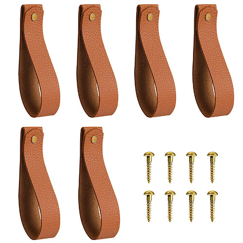 INF Ensemble de 6 crochets muraux en cuir PU marron - Sangles de suspension décoratives avec v