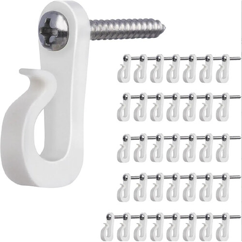 INF Pack de 20 crochets en plastique pour guirlande lumineuse avec vis White