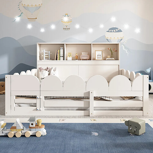 allomn Lit enfant 140 x 190 cm avec protection antichute, étagère et sommier à lattes - blanc
