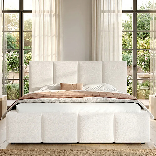 allomn Lit double rembourré 180 x 200 cm avec tête de lit bouclée et sommier à lattes - beige