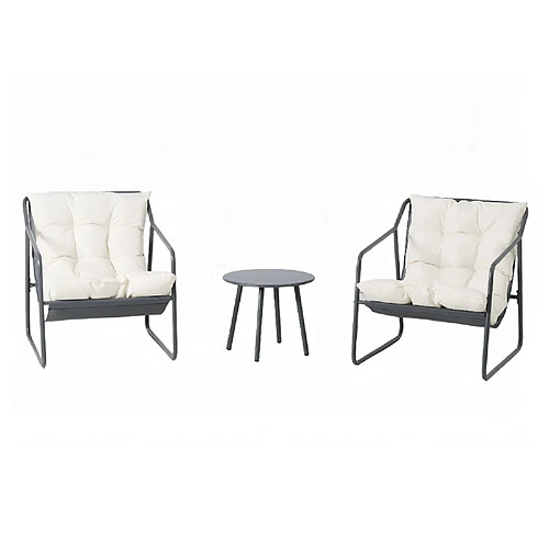 Concept Usine Ensemble de jardin 2 fauteuils gris avec table basse ATRANI