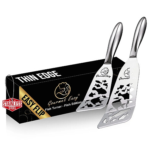 Gourmet Easy Set de spatules poisson inox Funky Fish ,grande & petite métal