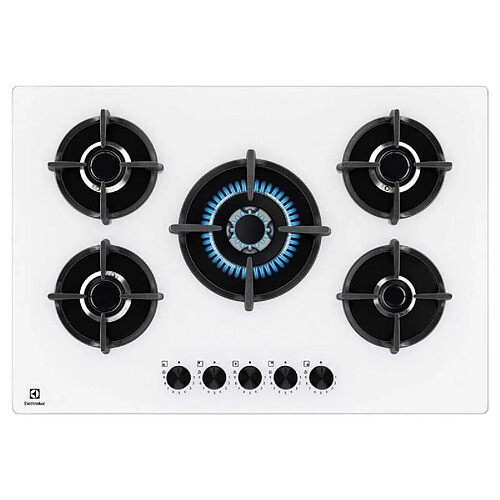 Electrolux EGG75372W - Table de cuisson gaz 74 cm - 5 foyers - Verre blanc