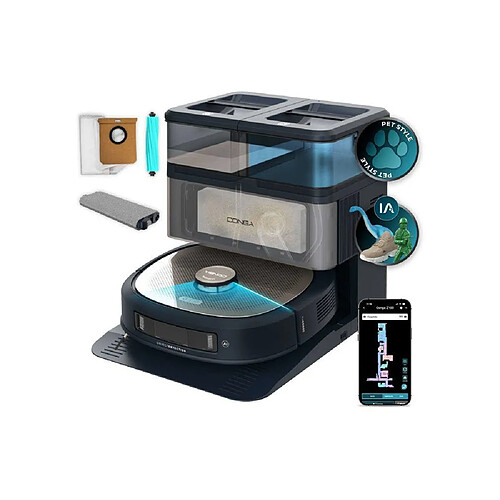 Cecotec Conga Z100 - Robot aspirateur laveur LaserEye AI - 20000 Pa - Station auto