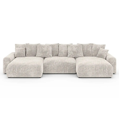 Casanova Canapé panoramique convertible tissu chenille 5 places Beige