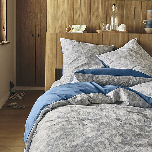 A demain Parure de lit en Percale de coton - 240 x 220 cm - Blanc et bleu