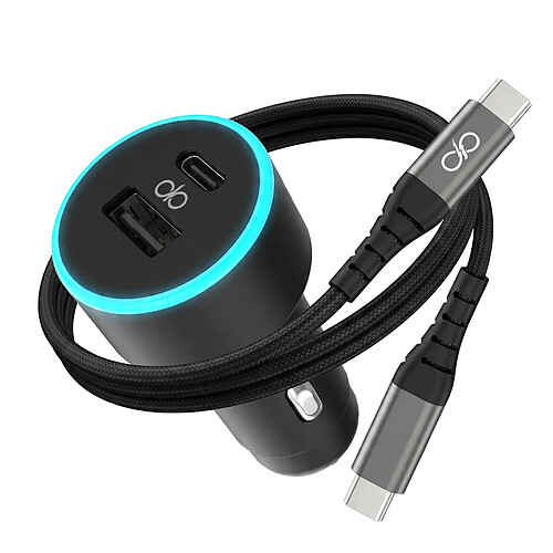Force Power Chargeur Voiture USB-A / USB-C 65W avec Câble USB-C Charge Rapide Noir