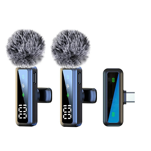 INF Microphone Lavalier Double Sans Fil avec Interface Type-C - Affichage Numérique, Réduction