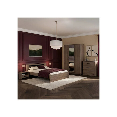 PARISOT AZUKA - Chambre adulte 140x190 - Lit, 2 chevets, commode et armoire