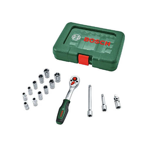 Bosch Coffret cliquet 1/4 15 pièces - 93 Nm - 7 dents - 5° - ISO 3315