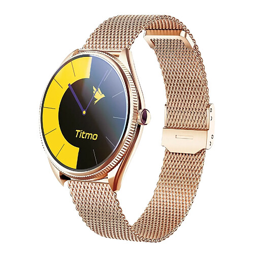 Titmo Montre Connectée Appel avec Écran AMOLED Suivi Sport Santé IP68 Rose champagne