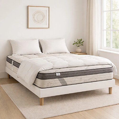LUXURY LITERIE Ensemble matelas Visco+, sommier blanc