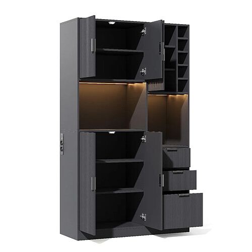 DZMDIP Buffet de cuisine 180 cm LED RGB avec casier à vin, USB-C, tiroirs et rangements