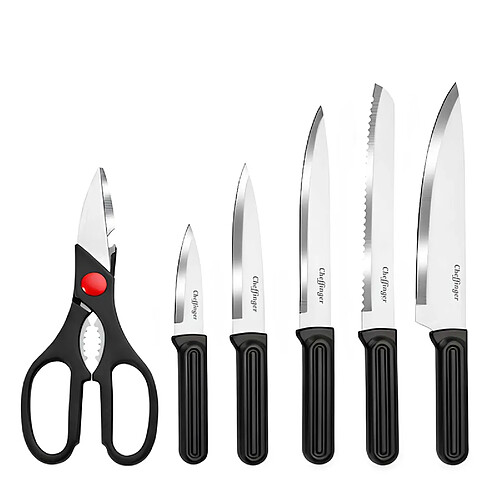 Cheffinger Set de Couteaux 7 pièces Noir / Argent