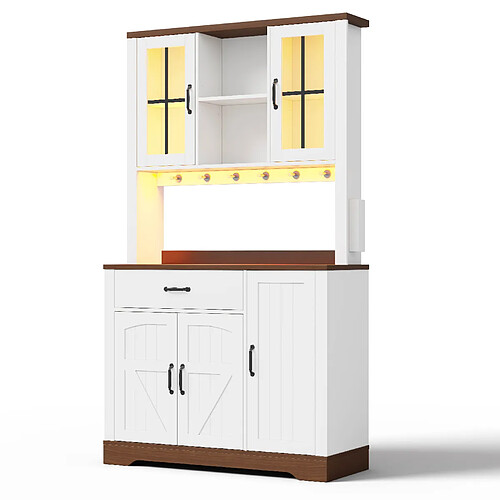 DZMDIP Buffet de cuisine vintage 185x105x40 cm -LED RGB, 3 tiroirs,2 ports USB et prises intégrées