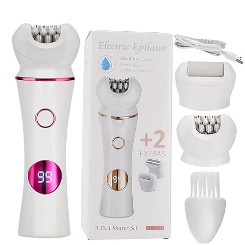 INF Kit de Toilettage 3-en-1 - Rasoir, Épilateur et Râpe pour Pieds White+Pink