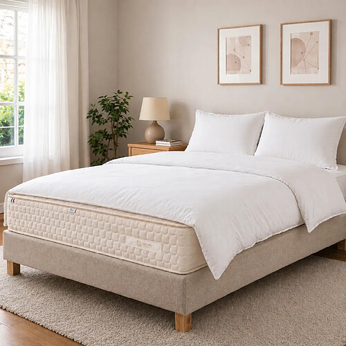 LUXURY LITERIE Ensemble matelas Sublime, sommier beige, oreiller et couette