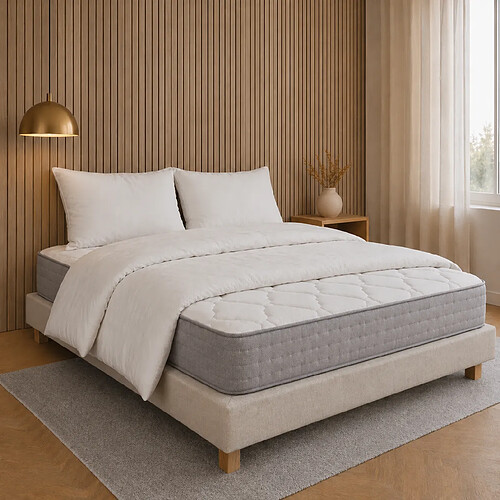 LUXURY LITERIE Ensemble matelas Zen, sommier beige, oreiller et couette