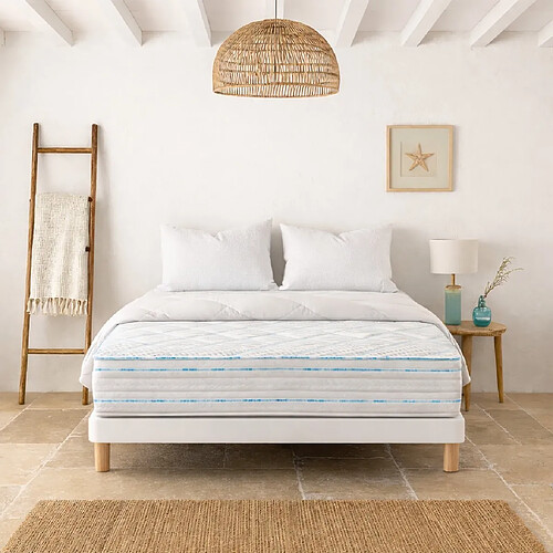 LUXURY LITERIE Ensemble matelas Thermotec, sommier blanc, oreiller et couette