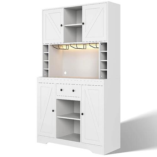 DZMDIP Buffet de cuisine 180 cm avec casier à vin, LED RGB, USB et rangements modulables,blanc