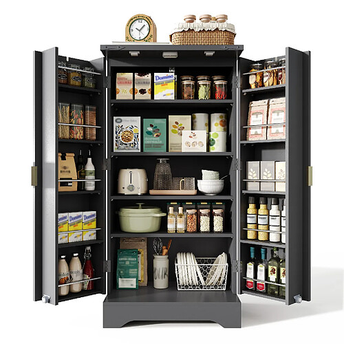 DZMDIP Buffet de cuisine noir 120 cm avec LED étagères réglables et rangement