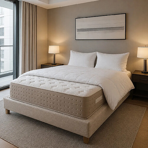 LUXURY LITERIE Ensemble matelas Dreamlux, sommier beige, oreiller et couette