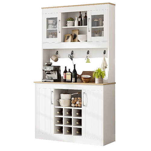 DZMDIP Buffet de cuisine 175 cm avec vaisselier portes vitrées casier à vin rangement