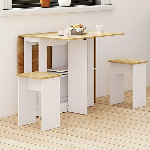 Idmarket Table pliable+4 tabourets B/BL
