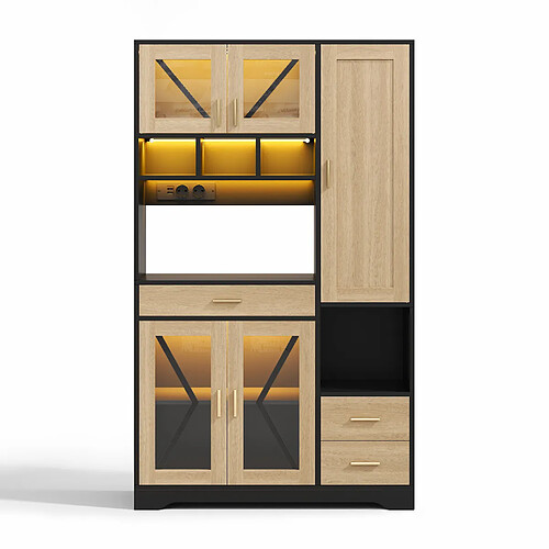 DZMDIP Buffet de cuisine vintage 185x105x40 cm avec LED RGB, vitrine en verre et USB
