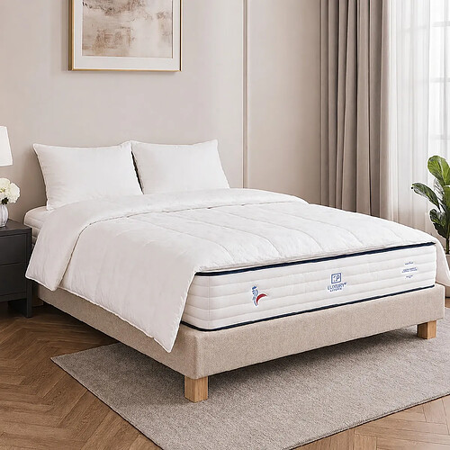 LUXURY LITERIE Ensemble matelas Patriote, sommier beige, oreiller et couette