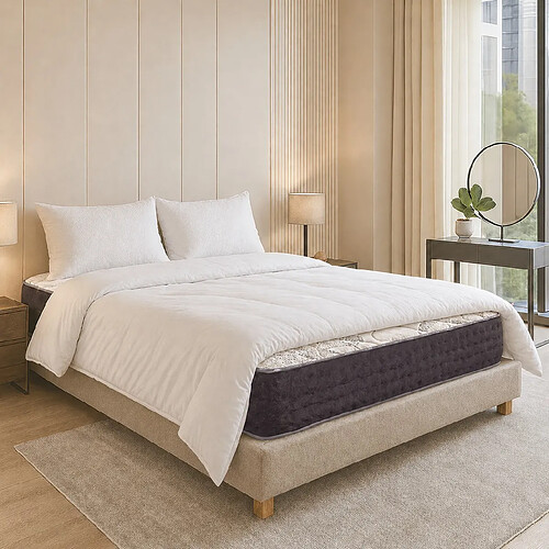 LUXURY LITERIE Ensemble matelas Serenite, sommier beige, oreiller et couette