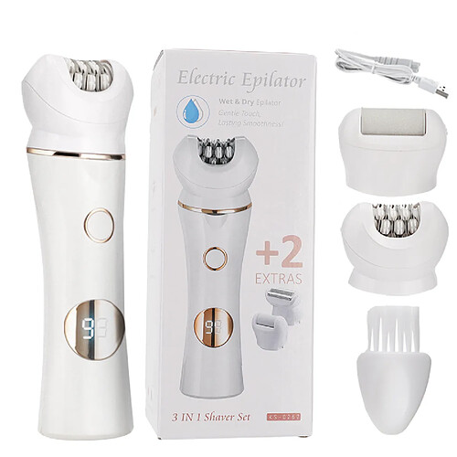 INF Kit de Toilettage 3-en-1 - Rasoir, Épilateur et Râpe pour Pieds White+Gold