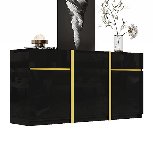 DZMDIP Buffet de rangement moderne 3 portes 2 tiroirs grande capacité salon entrée, noir