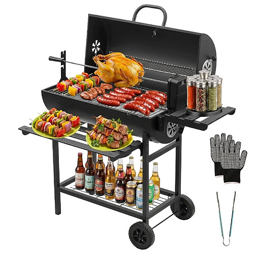 TEENO Grand barbecue, charbon de bois, avec grille à poulet, gants, clip