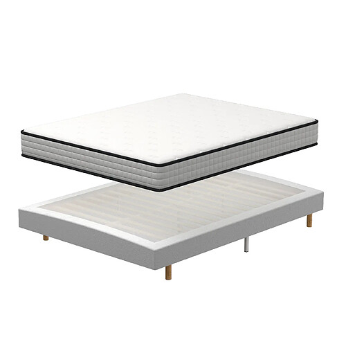 TEENO Ensemble 160x200 cm Matelas en Mousse+ Lit Sommier Tapissie