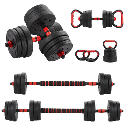 TEENO kit haltères 6en1 20kg, kettlebells, haltères, barres, supports pompes, pour maison