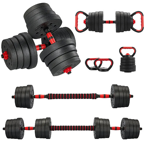 TEENO kit haltères 6en1 30kg, kettlebells, haltères, barres, supports pompes, pour maison