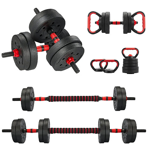 TEENO kit haltères 5en1 15kg, inclut kettlebells, haltères, barres, supports pompes