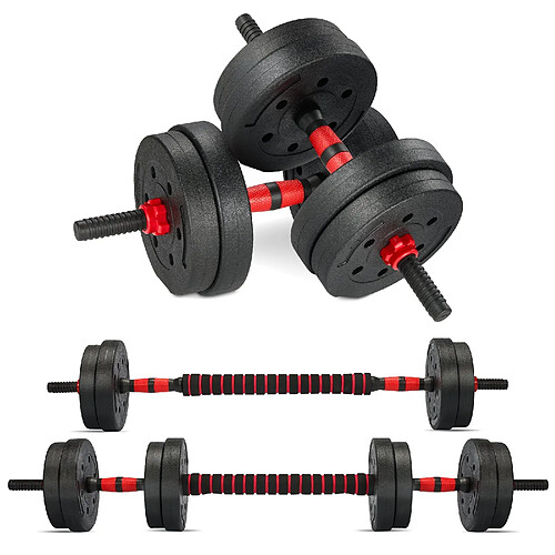TEENO kit haltères 15kg, haltères + barre, fitness musculation